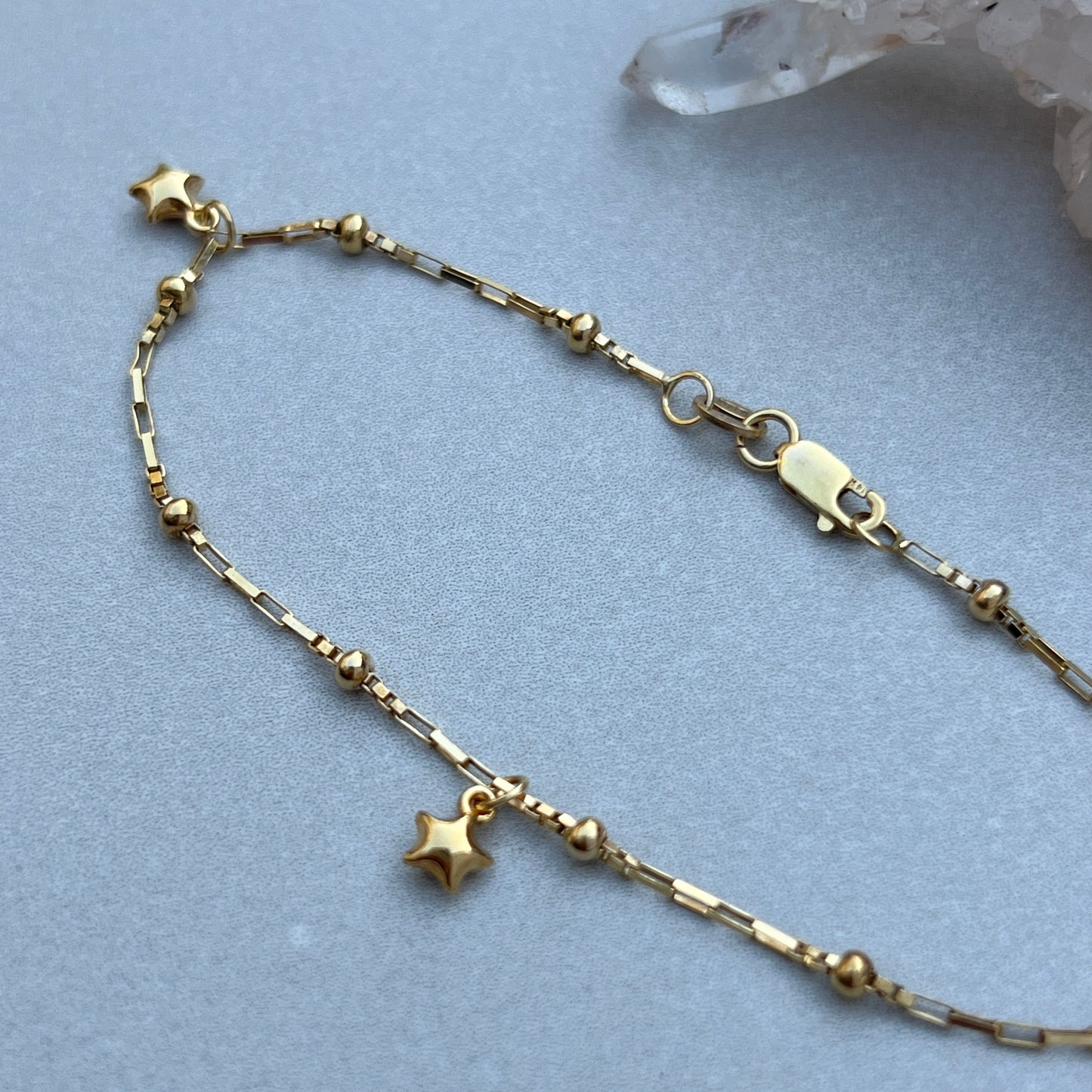 Vintage 14k Gold Puffy Star Charm Bracelet