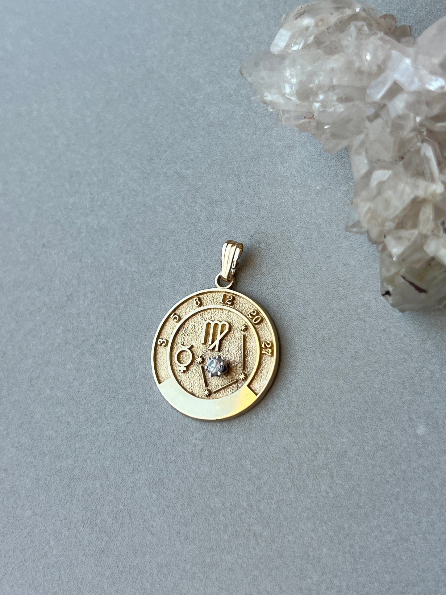 Vintage Roberts & Belk Virgo Celestial Zodiac Diamond Accent Pendant in 14k Yellow Gold