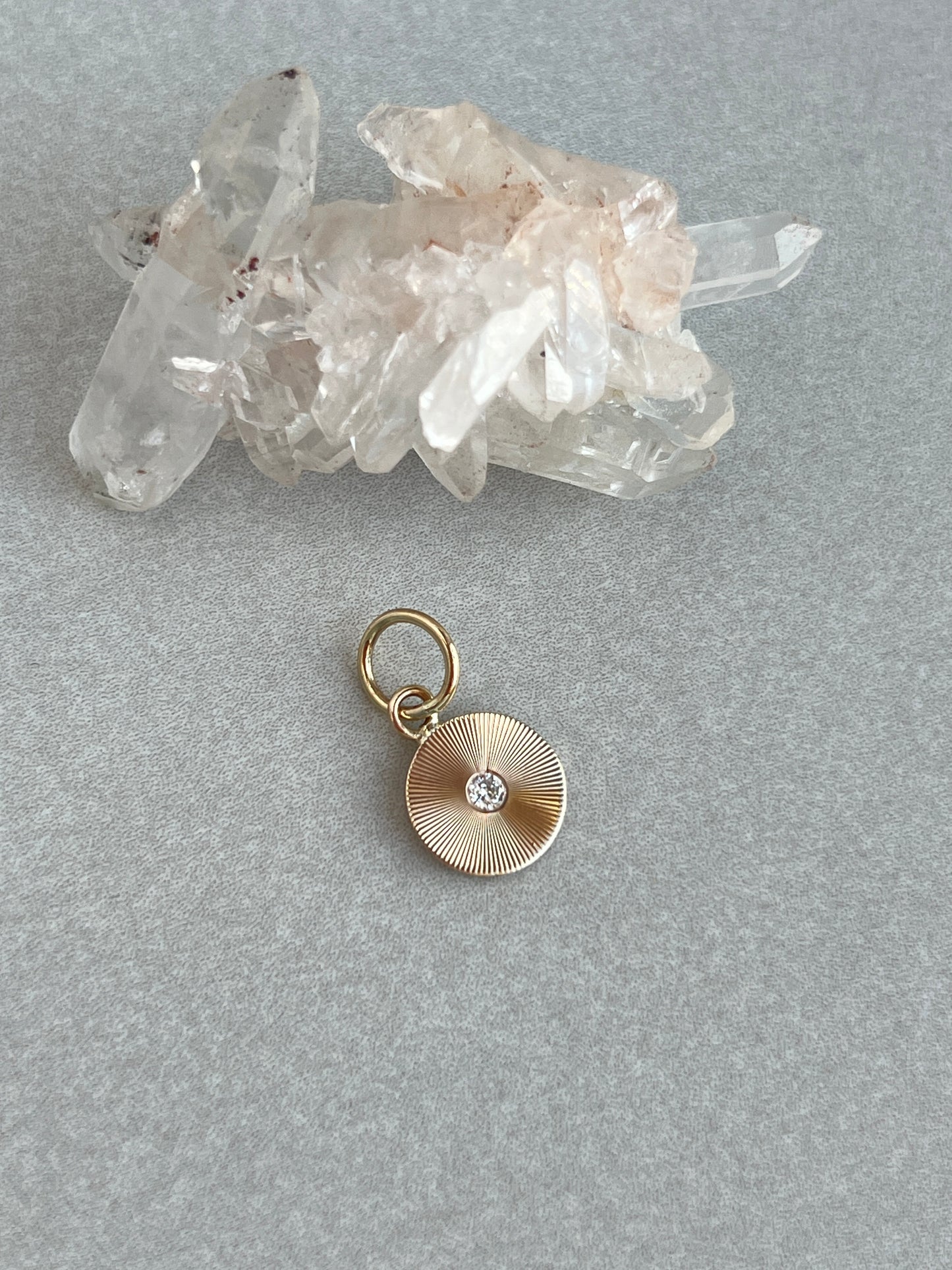 Vintage 14k Gold Round Engine Turned Diamond Accent Pendant