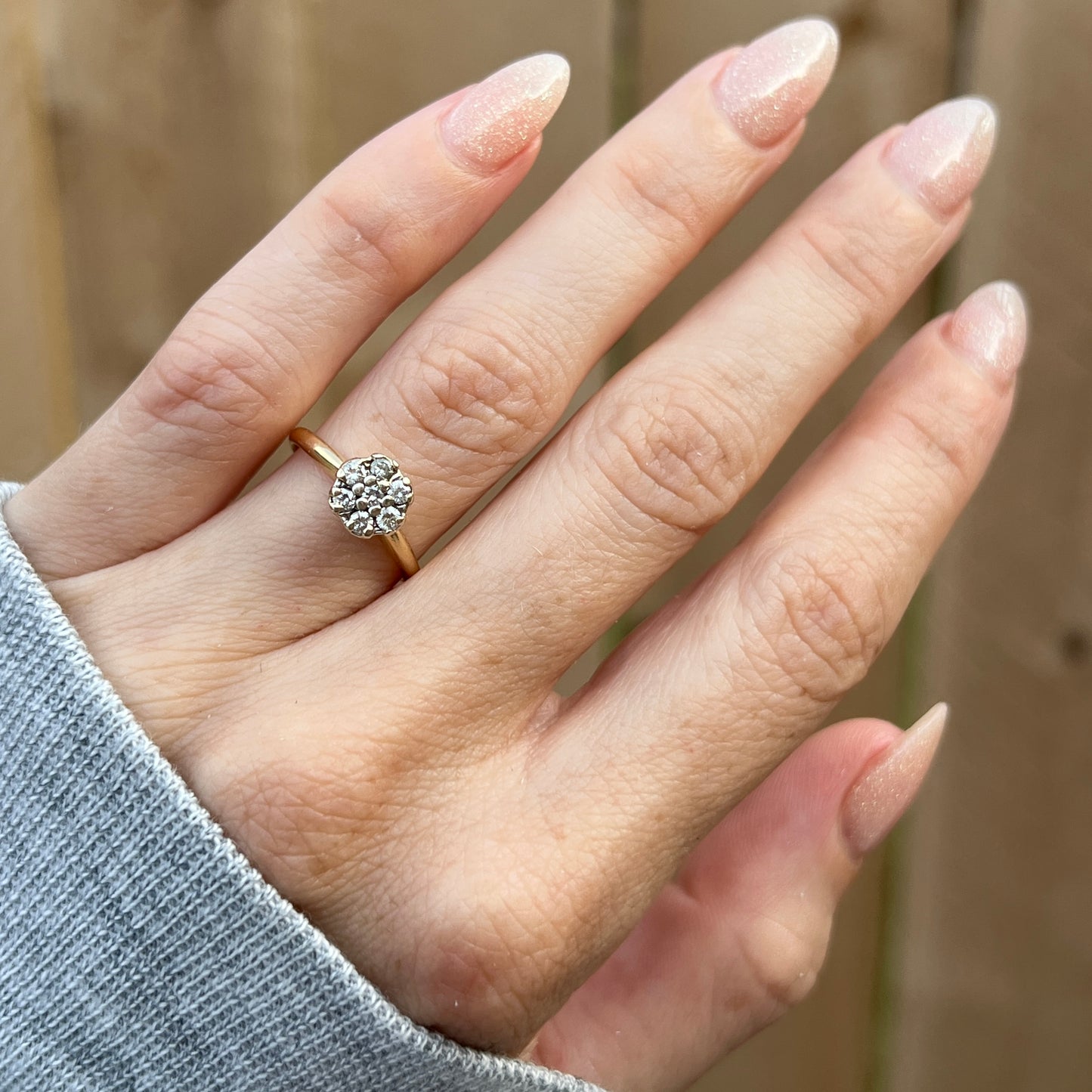 Vintage 14k Gold Diamond Floral Cluster Ring