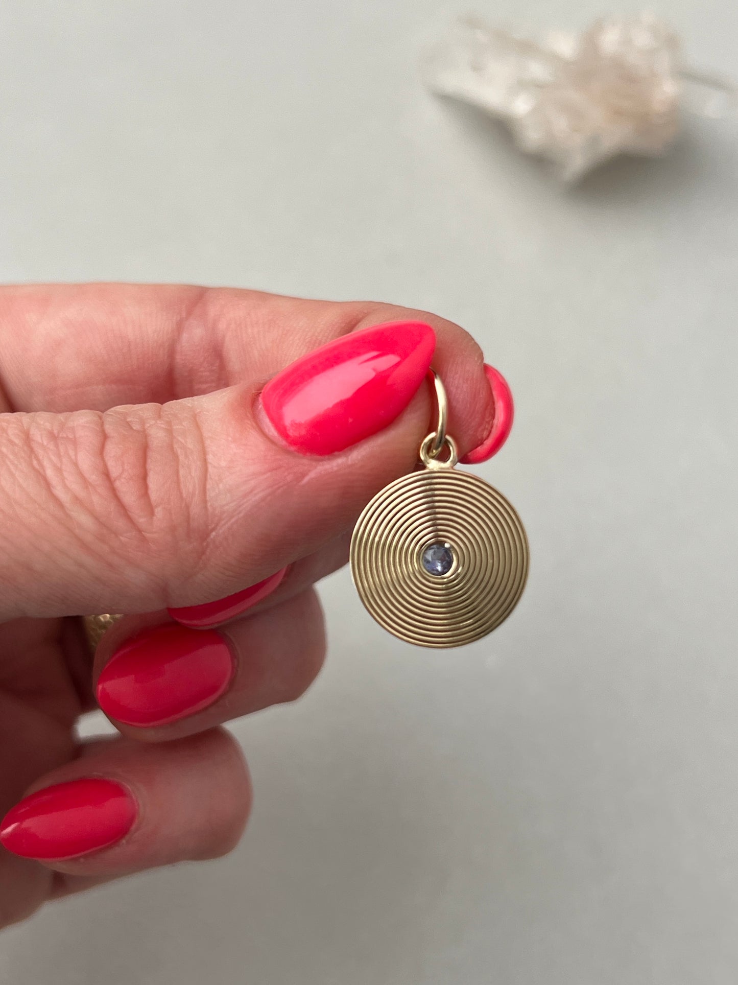 Vintage 14k Gold Sapphire Spiral Engine Turned Cufflink Conversion Charm