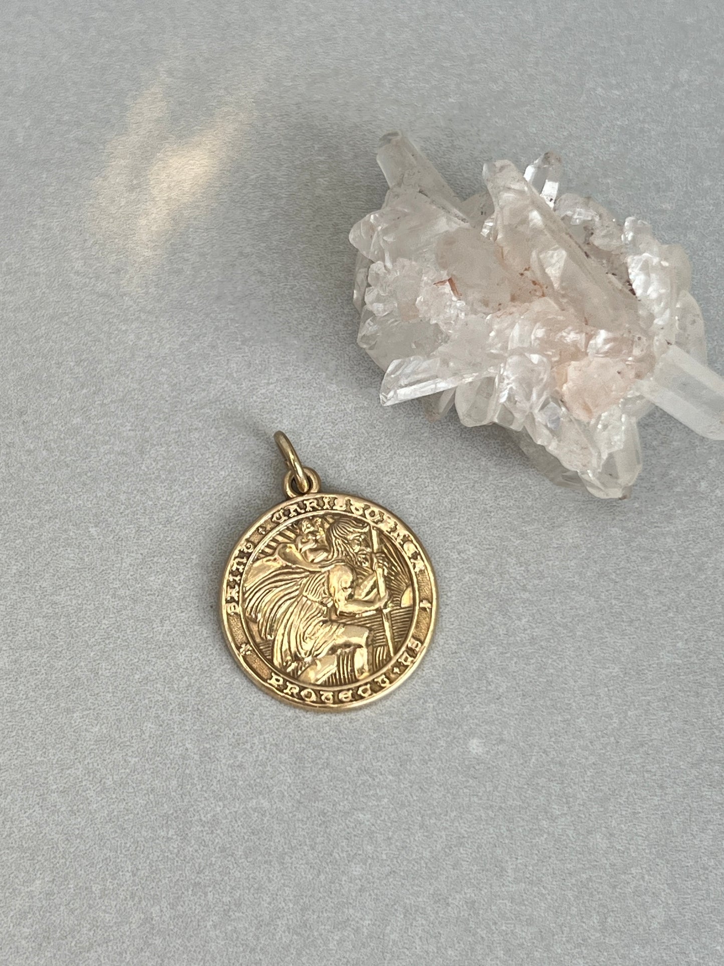 Vintage 14k Gold Large St Christopher Protection Medallion Charm