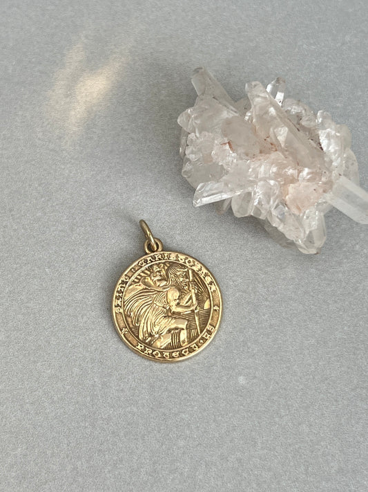 Vintage 14k Gold Large St Christopher Protection Medallion Charm
