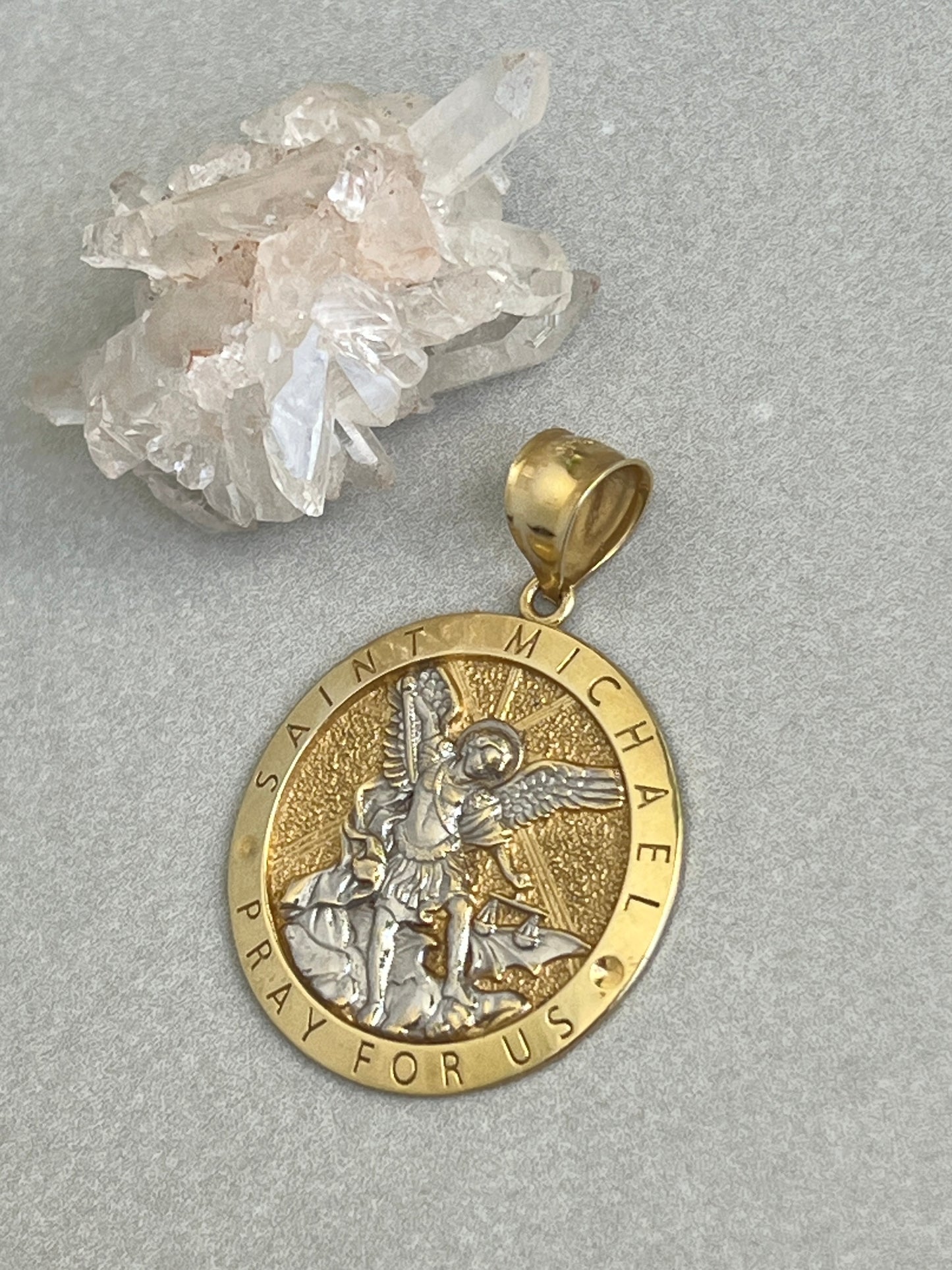 Vintage 14k Gold Large Saint Michael Medallion Pendant