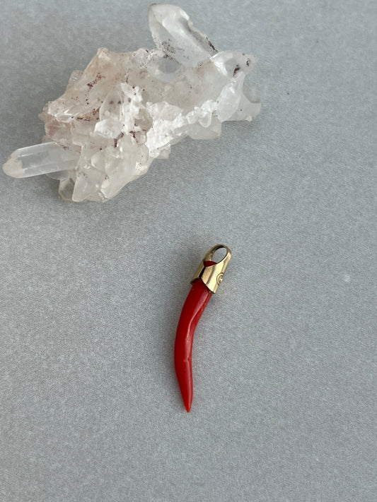 Vintage 14k Gold Red Coral Lucky Cornicello Charm