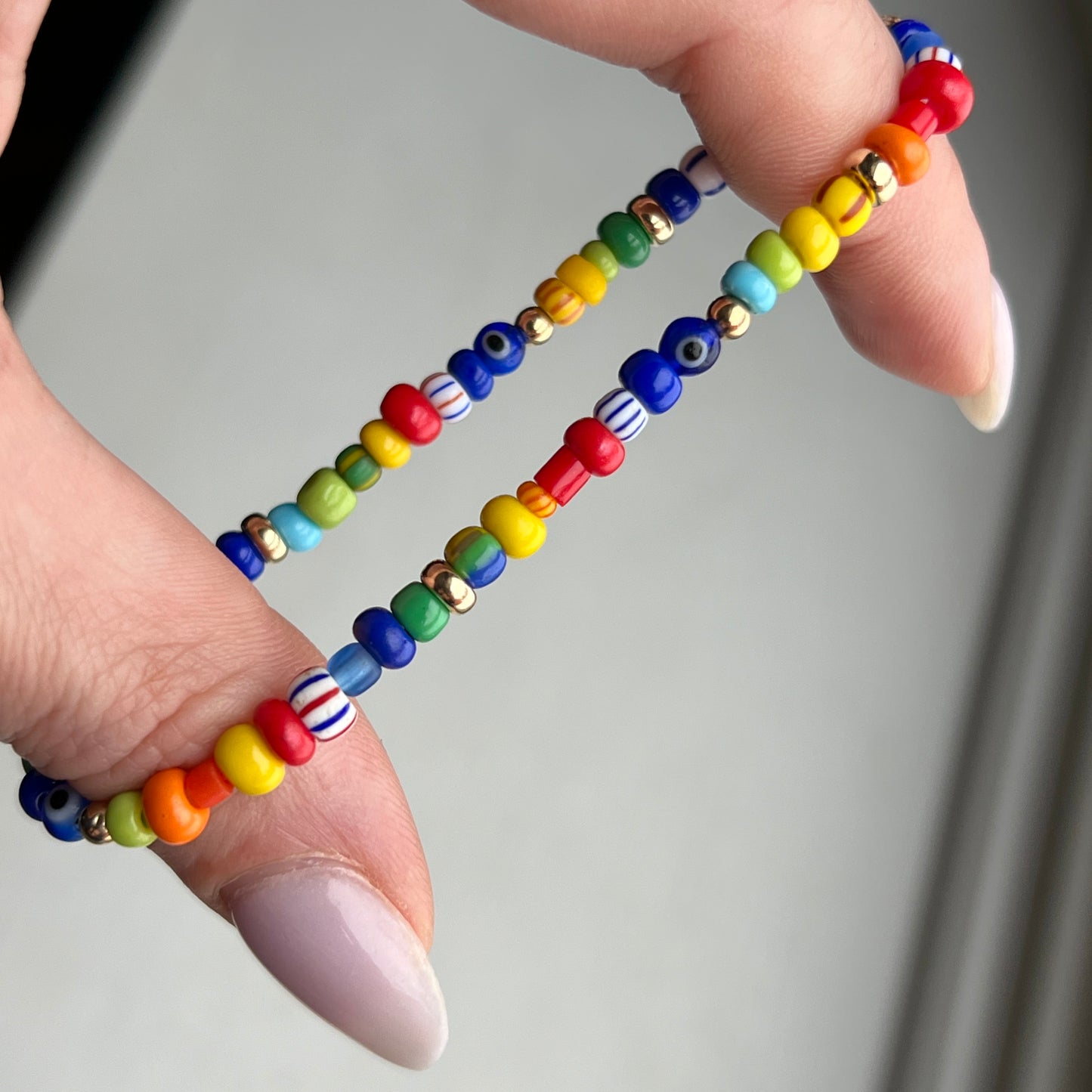 7” Rainbow Trade Bead + 14k Gold Bracelet