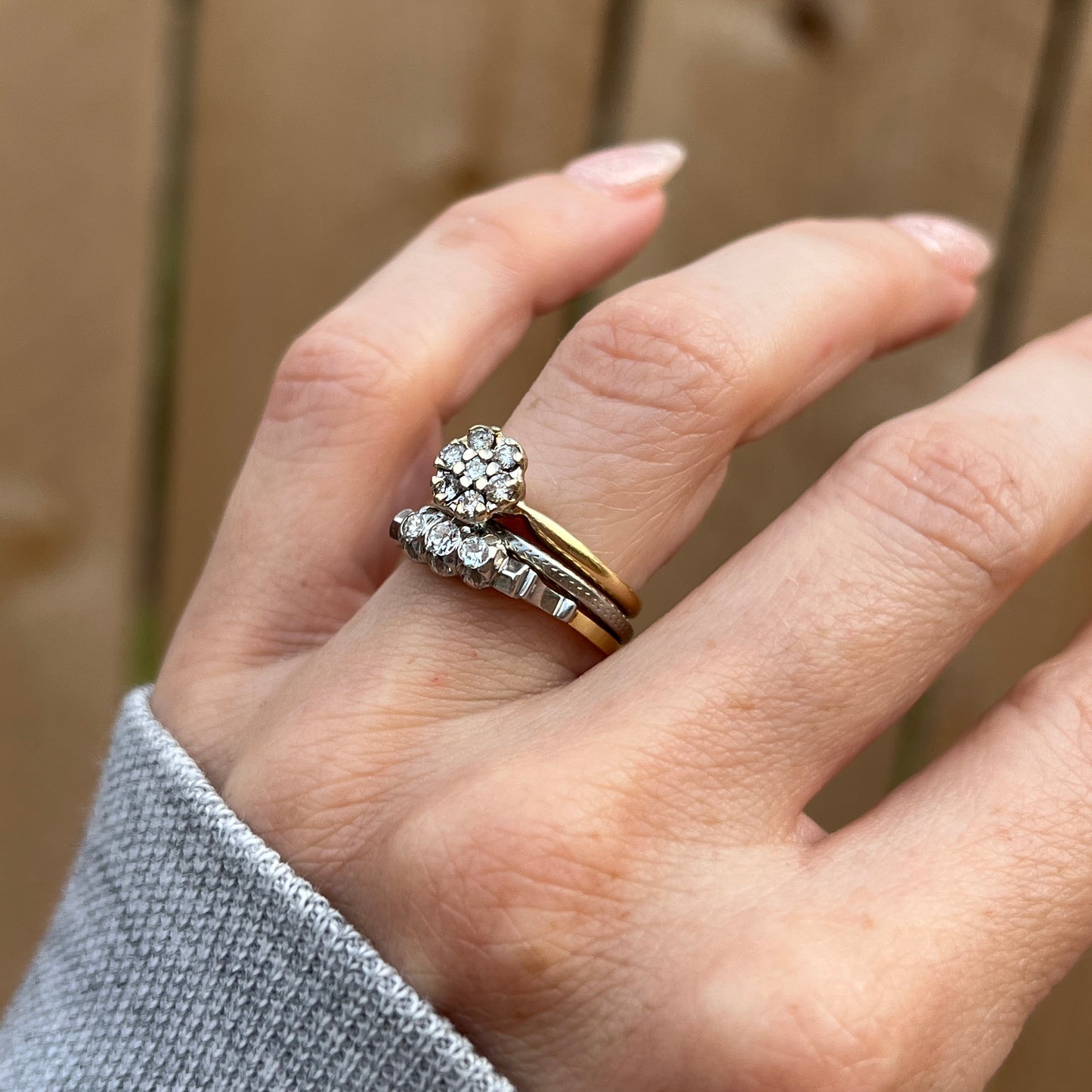 Vintage 14k Gold Diamond Floral Cluster Ring