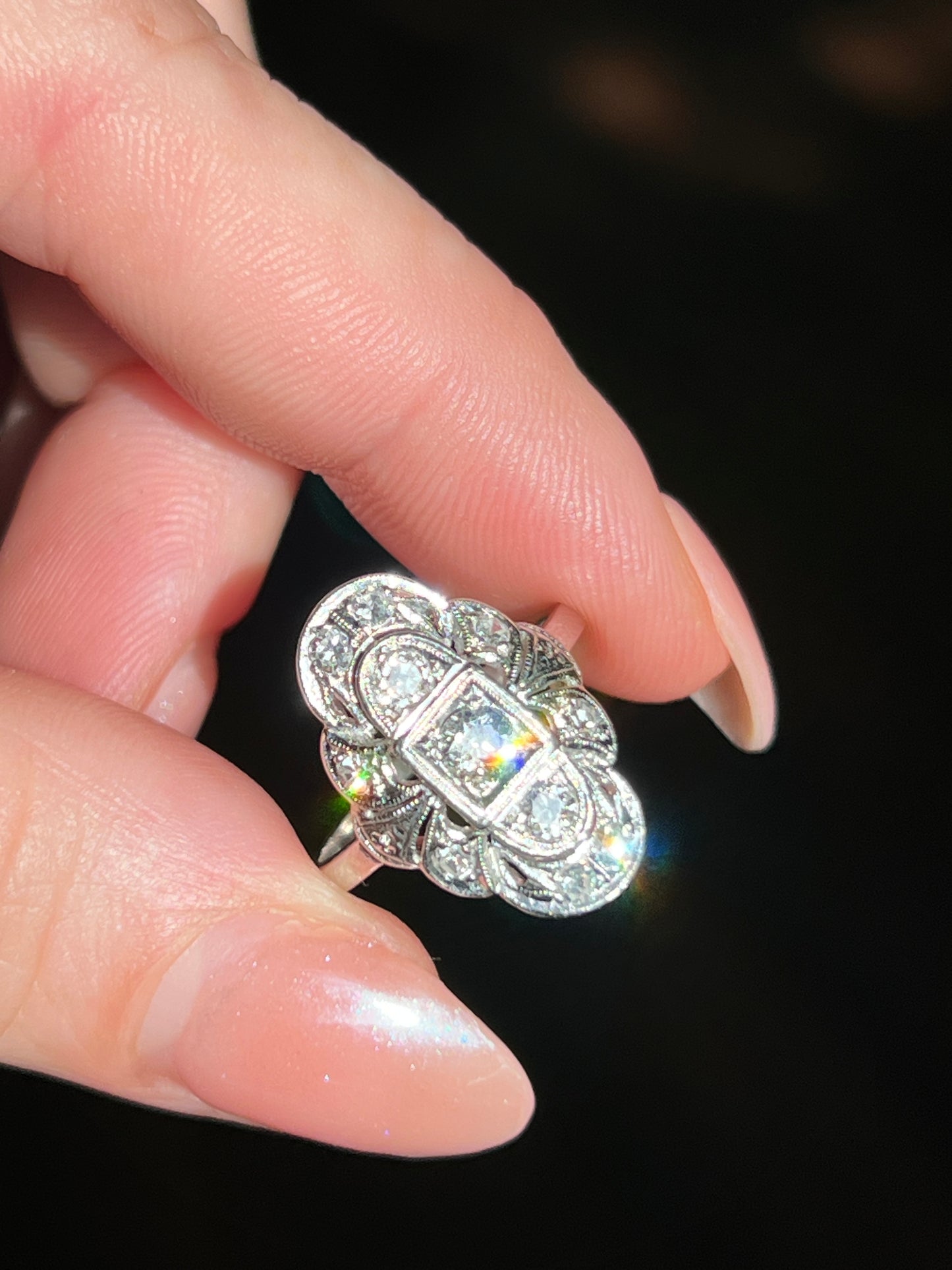 Antique Platinum .60 CTW European Old Cut Diamond Shield Ring