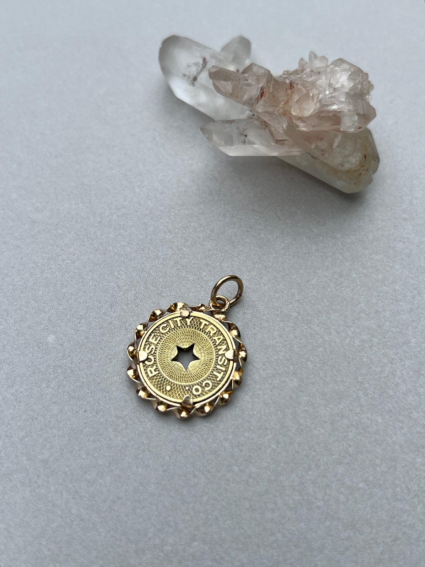 Vintage Brass ‘Rose City’ Transit Token in 14k Gold Coin Frame