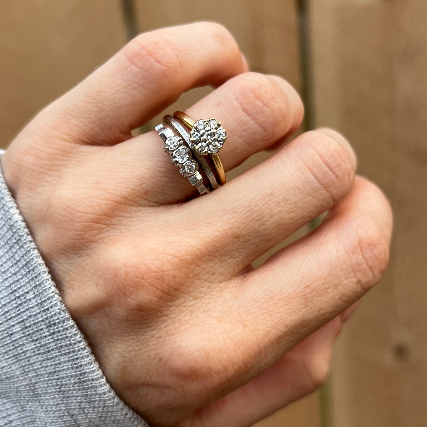 Vintage 14k Gold Diamond Floral Cluster Ring