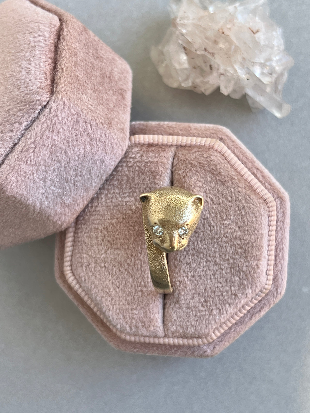 Vintage 14k Gold Diamond-Eyed Panther Wrap Ring