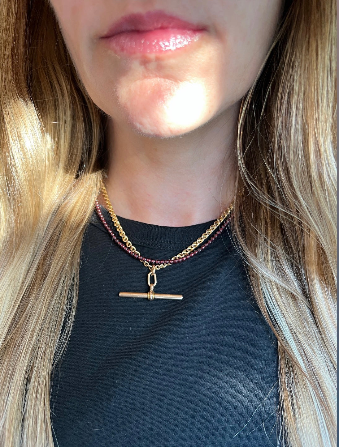 Custom 14k Gold + Mini Garnet ‘Pearls’ Beaded Gemstone Necklace