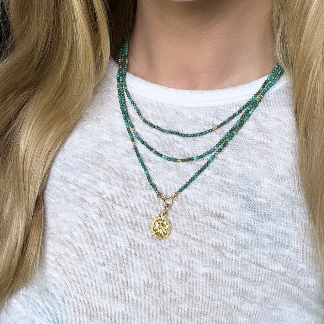 17” Turquoise Gemstone Necklace with Solid 14k Gold Bead Accents