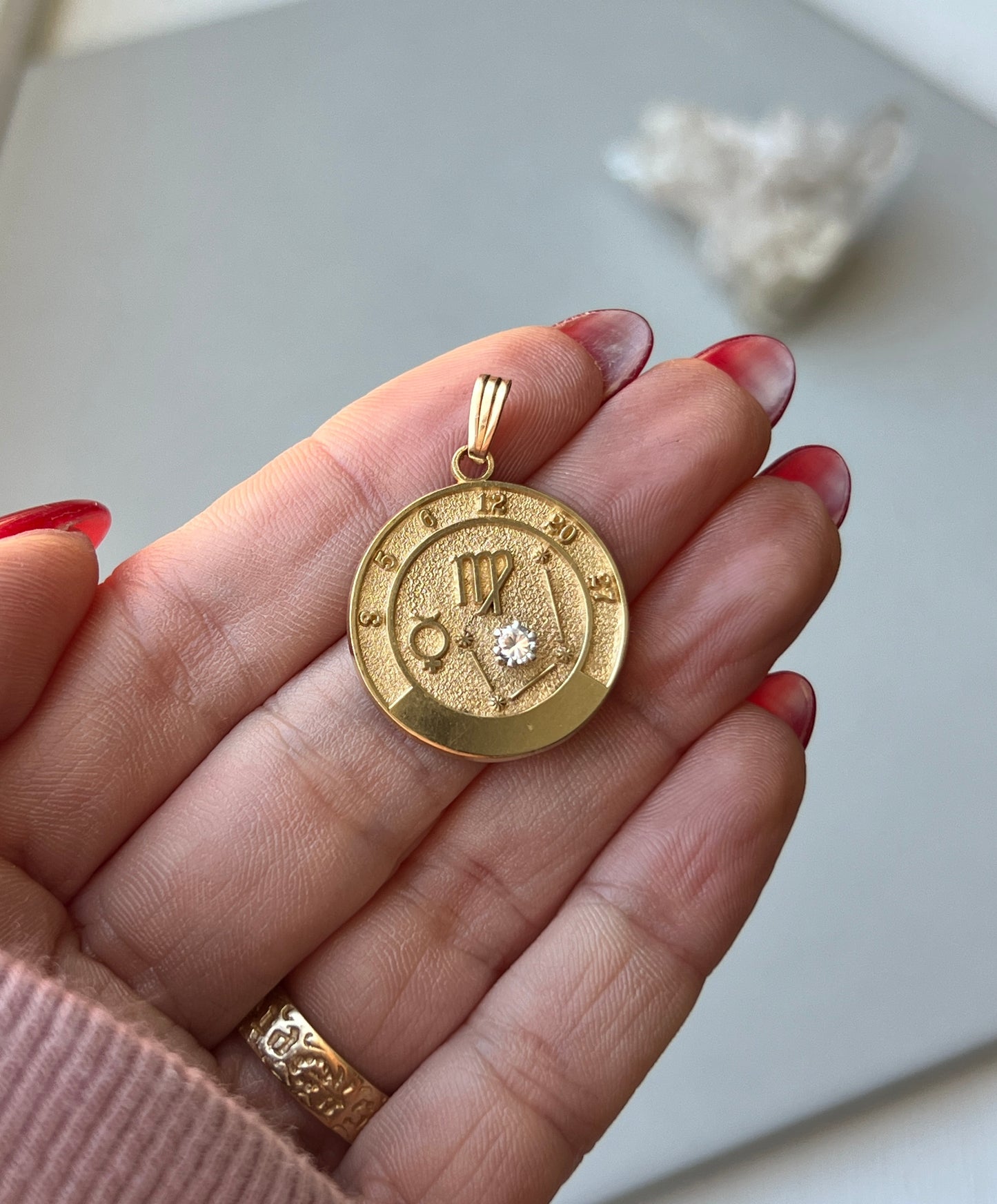 Vintage Roberts & Belk Virgo Celestial Zodiac Diamond Accent Pendant in 14k Yellow Gold