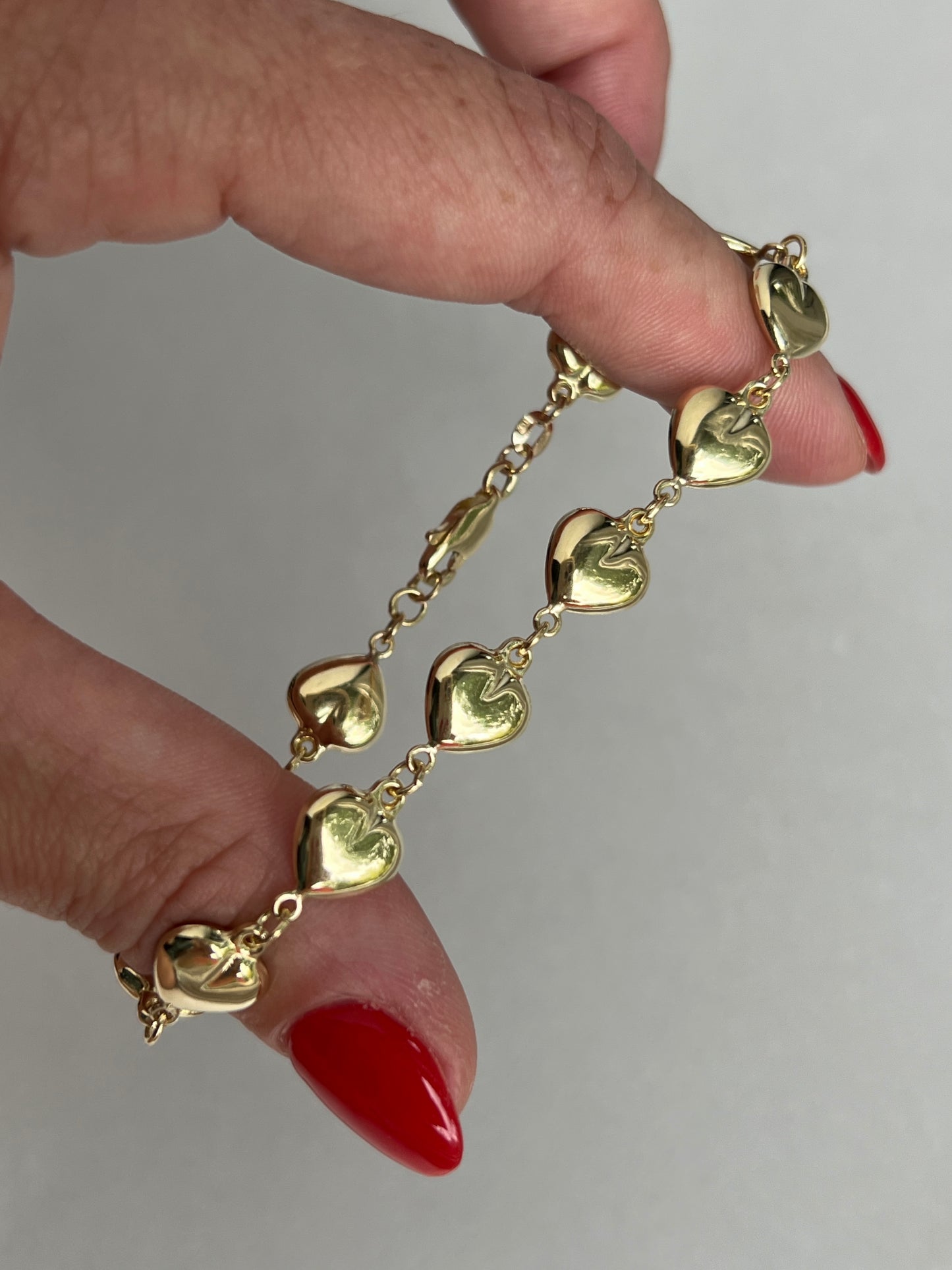 Vintage 14k Gold Puffy Hearts Link Bracelet