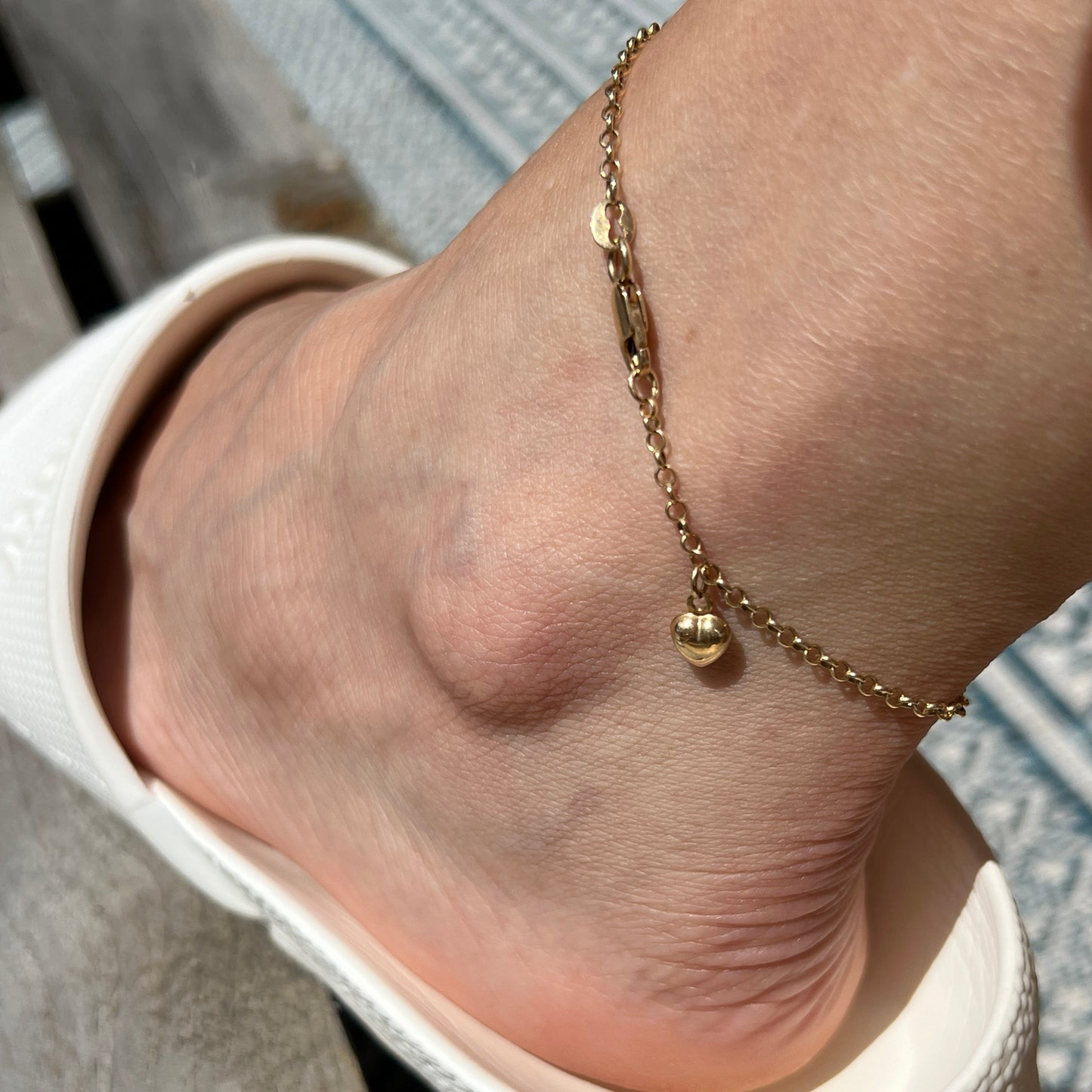 Vintage 14k Gold Rolo Chain with Puffy Hearts Bracelet/Anklet