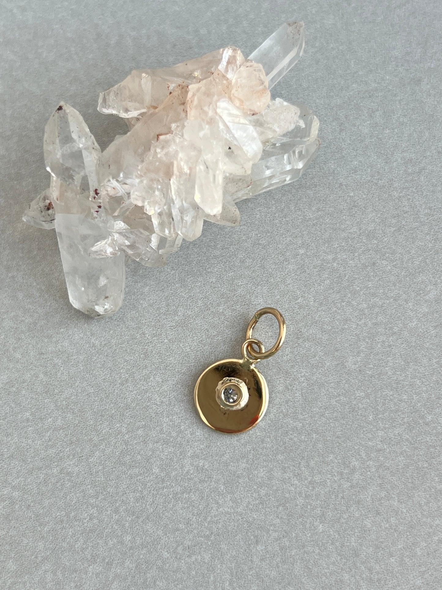 Vintage 14k Gold Round Engine Turned Diamond Accent Pendant