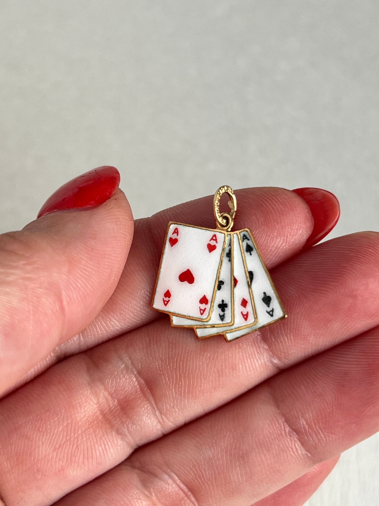 Vintage 14k Gold ‘Lucky Aces’ Enameled Playing Cards Charm
