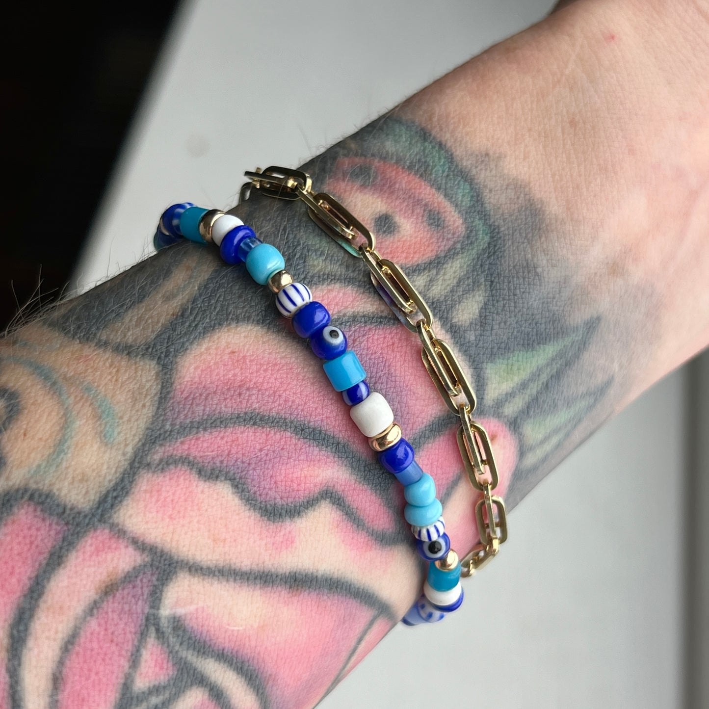 7.5” The Blues Trade Bead + 14k Gold Bracelet