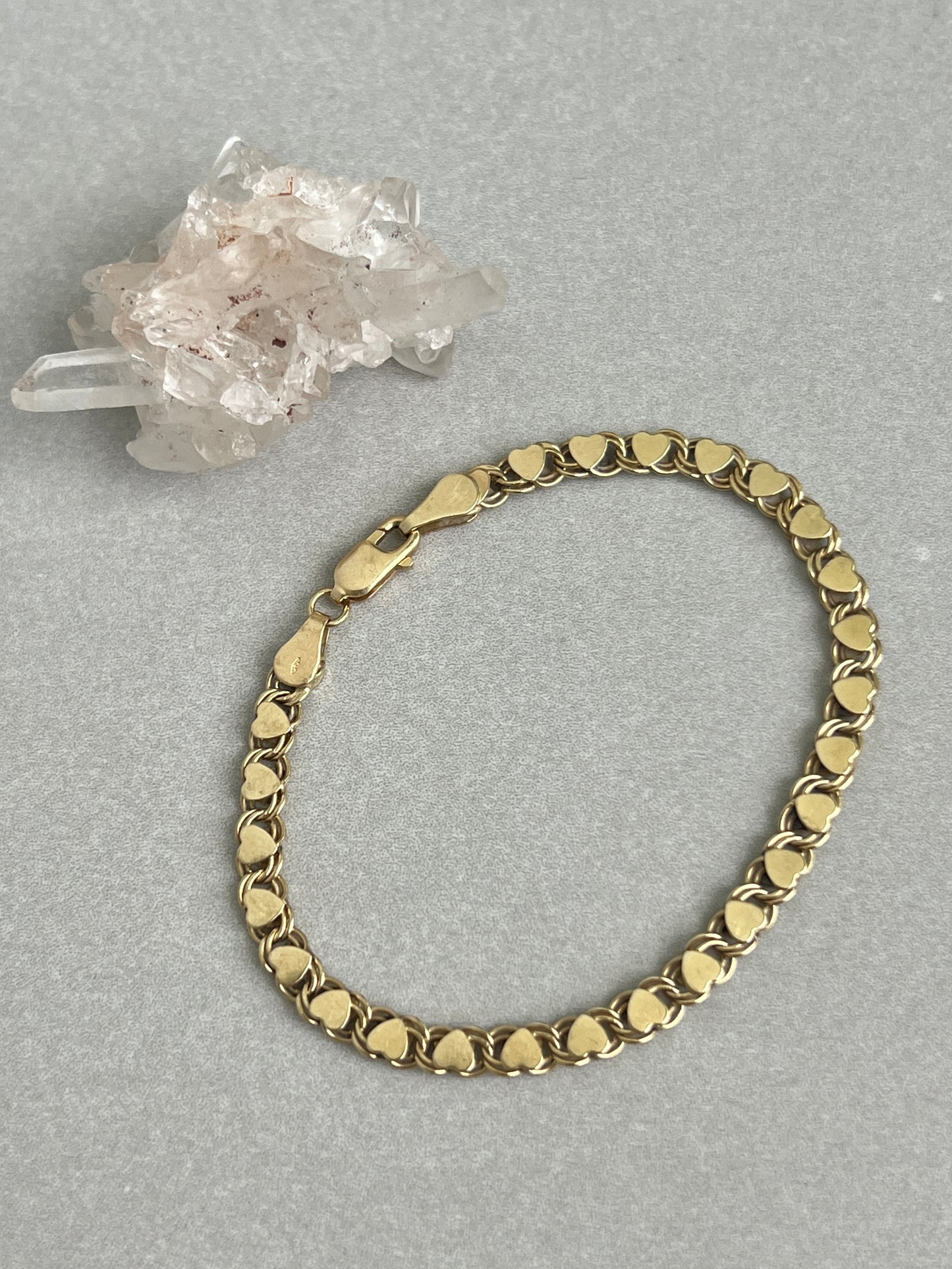 Vintage 14k Gold 6.25” Mirror Heart Link Bracelet