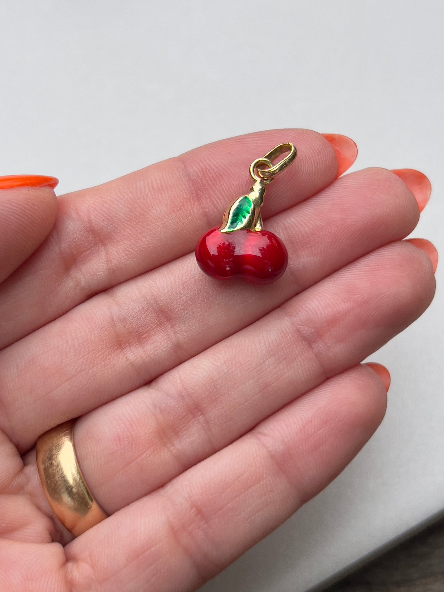 Estate 14k Gold + Enamel Cherries Charm