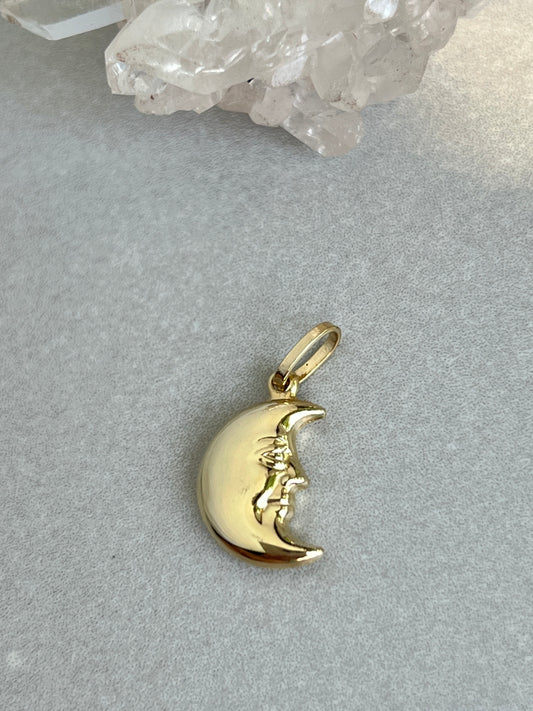 Vintage 14k Gold Puffy Man in the Moon Charm
