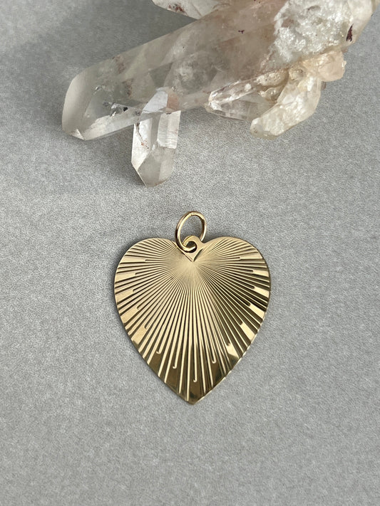 Vintage 14k Gold Midcentury Engine Turned Heart Charm