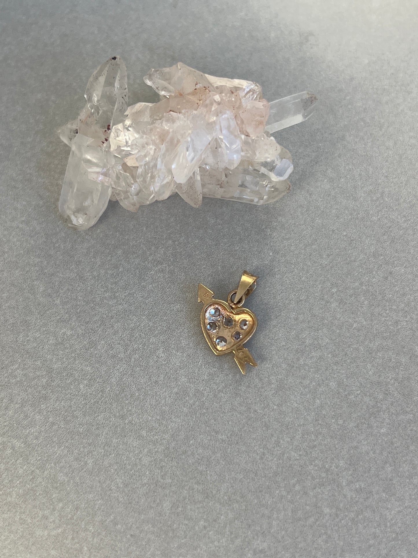 Vintage 14k Gold Arrow & Heart Natural Diamond Charm