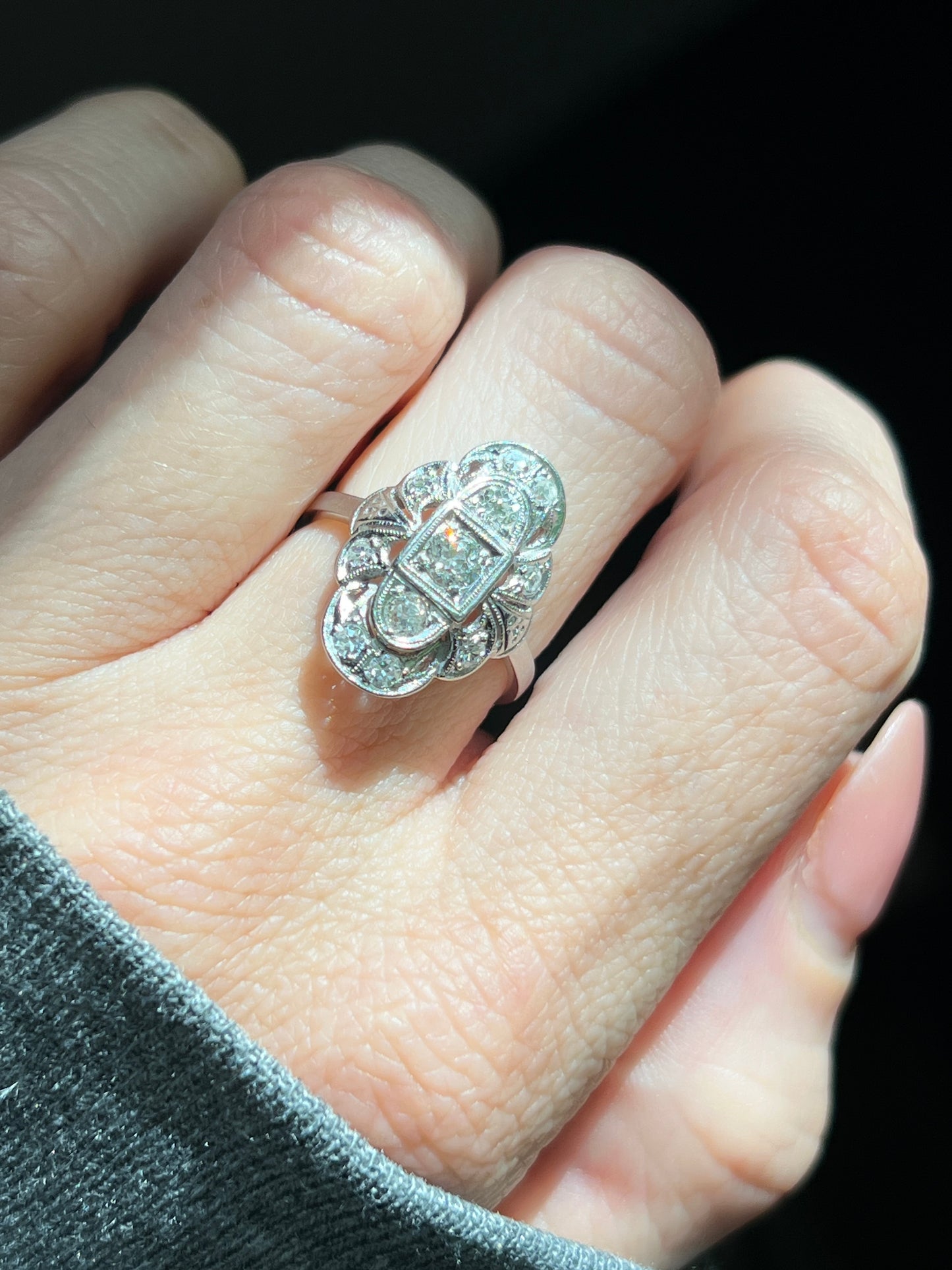 Antique Platinum .60 CTW European Old Cut Diamond Shield Ring
