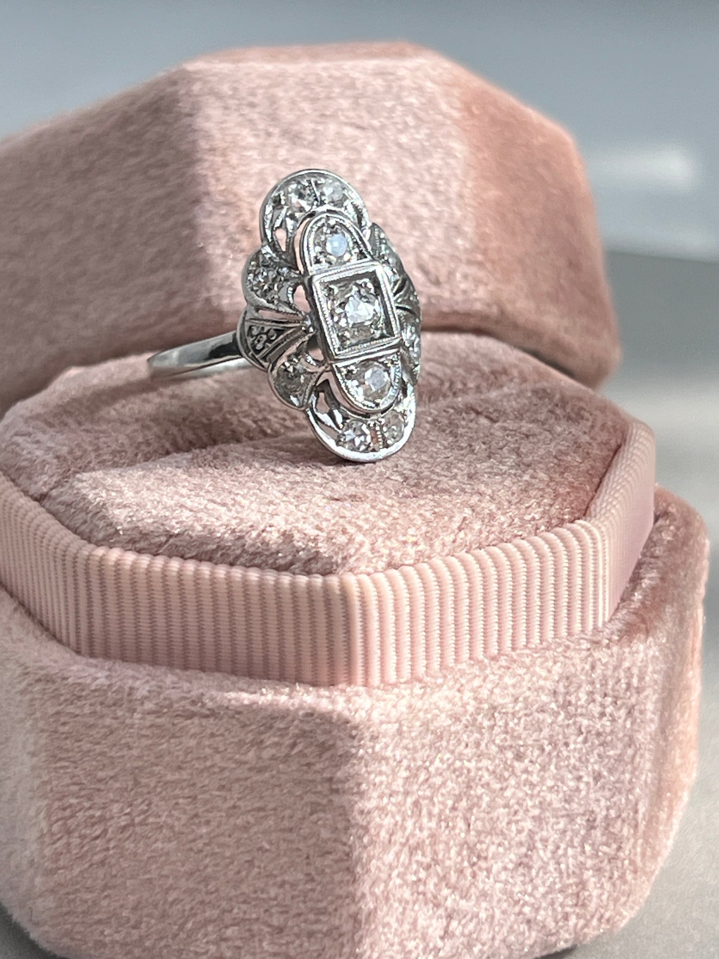 Antique Platinum .60 CTW European Old Cut Diamond Shield Ring