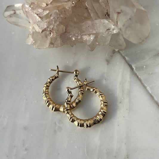 Vintage 14k Gold Bamboo Hoop Earrings