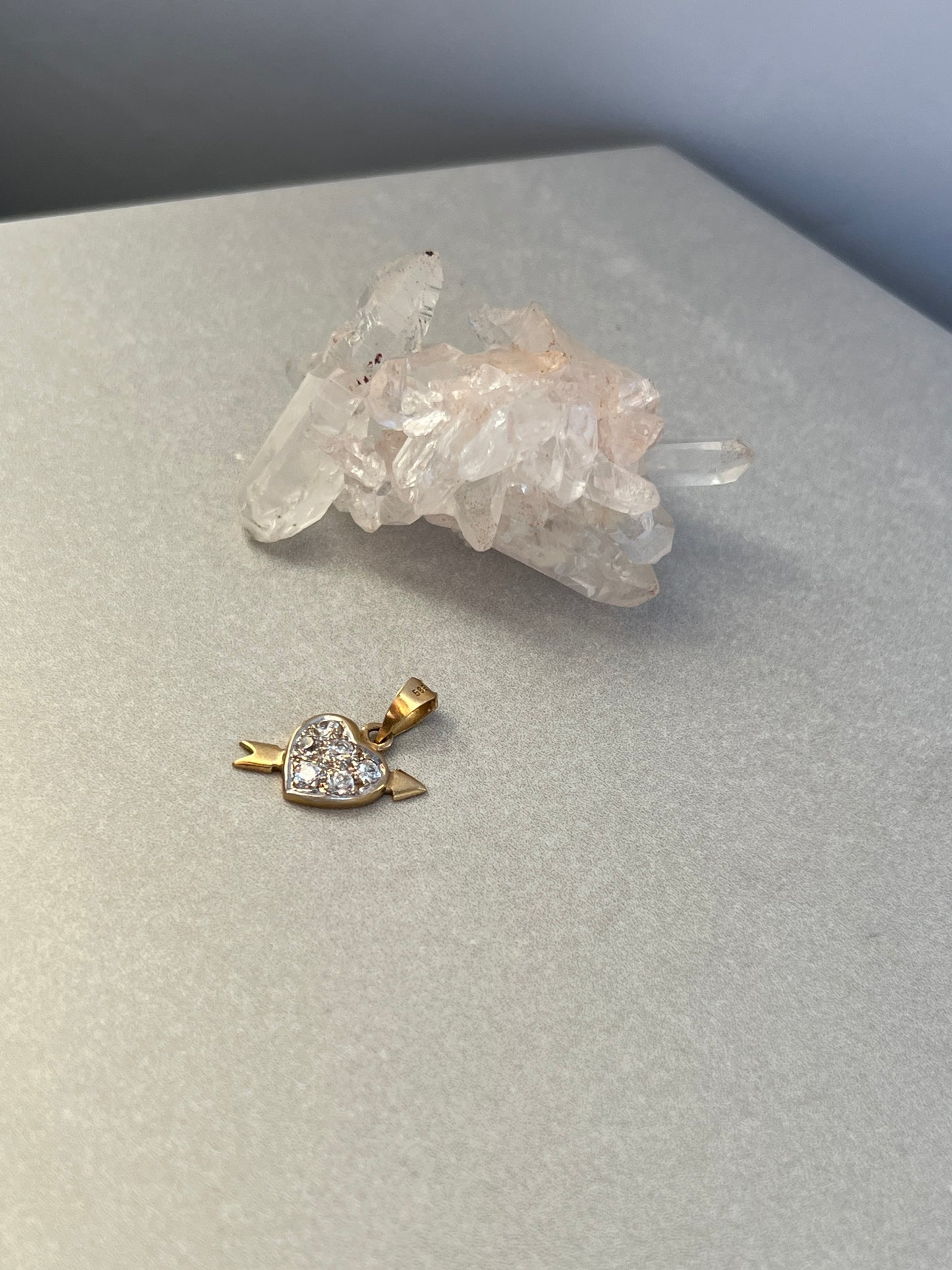 Vintage 14k Gold Arrow & Heart Natural Diamond Charm