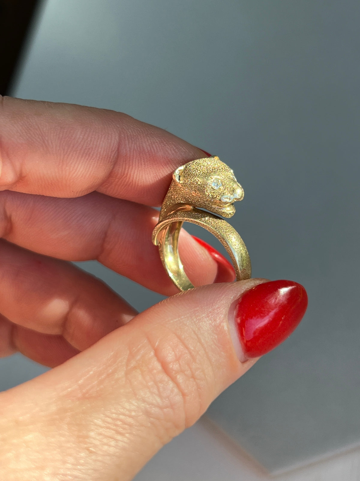 Vintage 14k Gold Diamond-Eyed Panther Wrap Ring