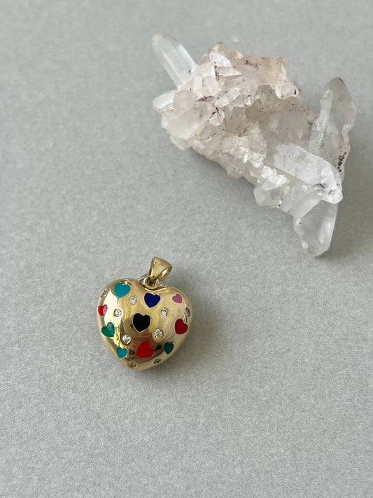 Estate 14k Gold Double Sided Puffy Heart Pendant