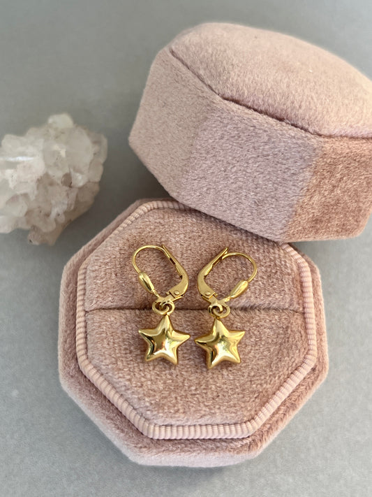 Vintage 14k Gold Star Drop Earrings