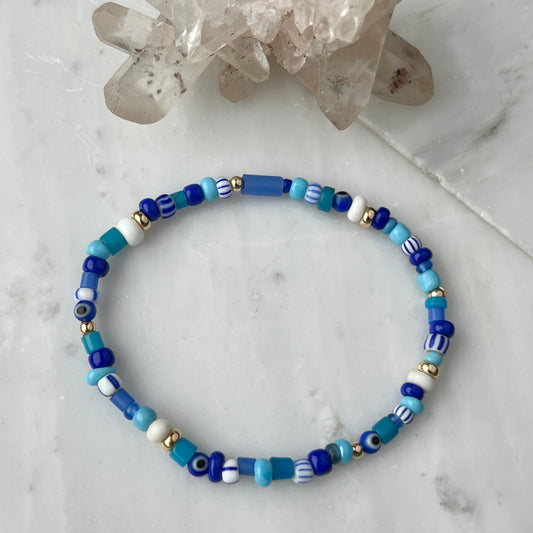 7.5” The Blues Trade Bead + 14k Gold Bracelet