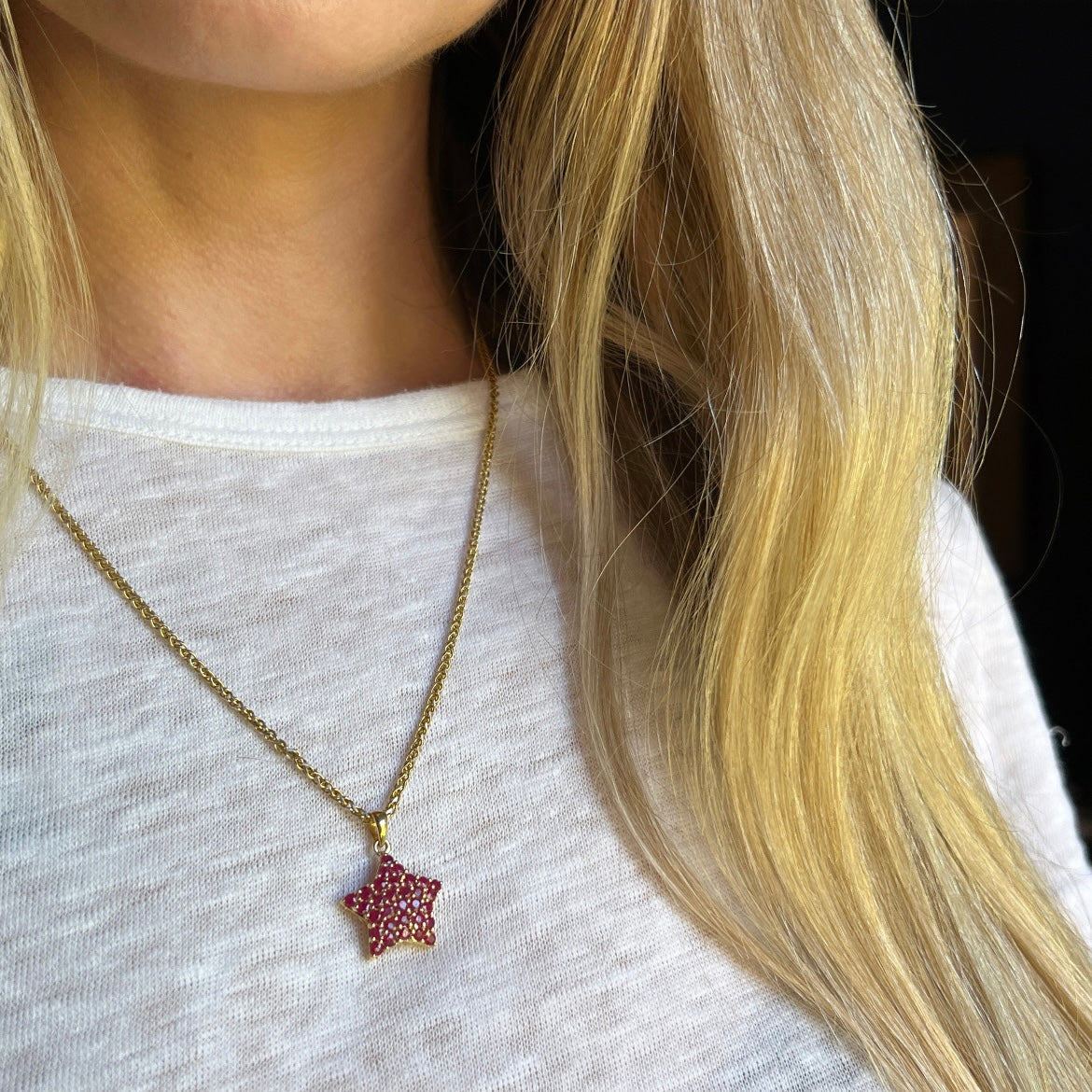 Vintage 14k Gold + Ruby Star Charm