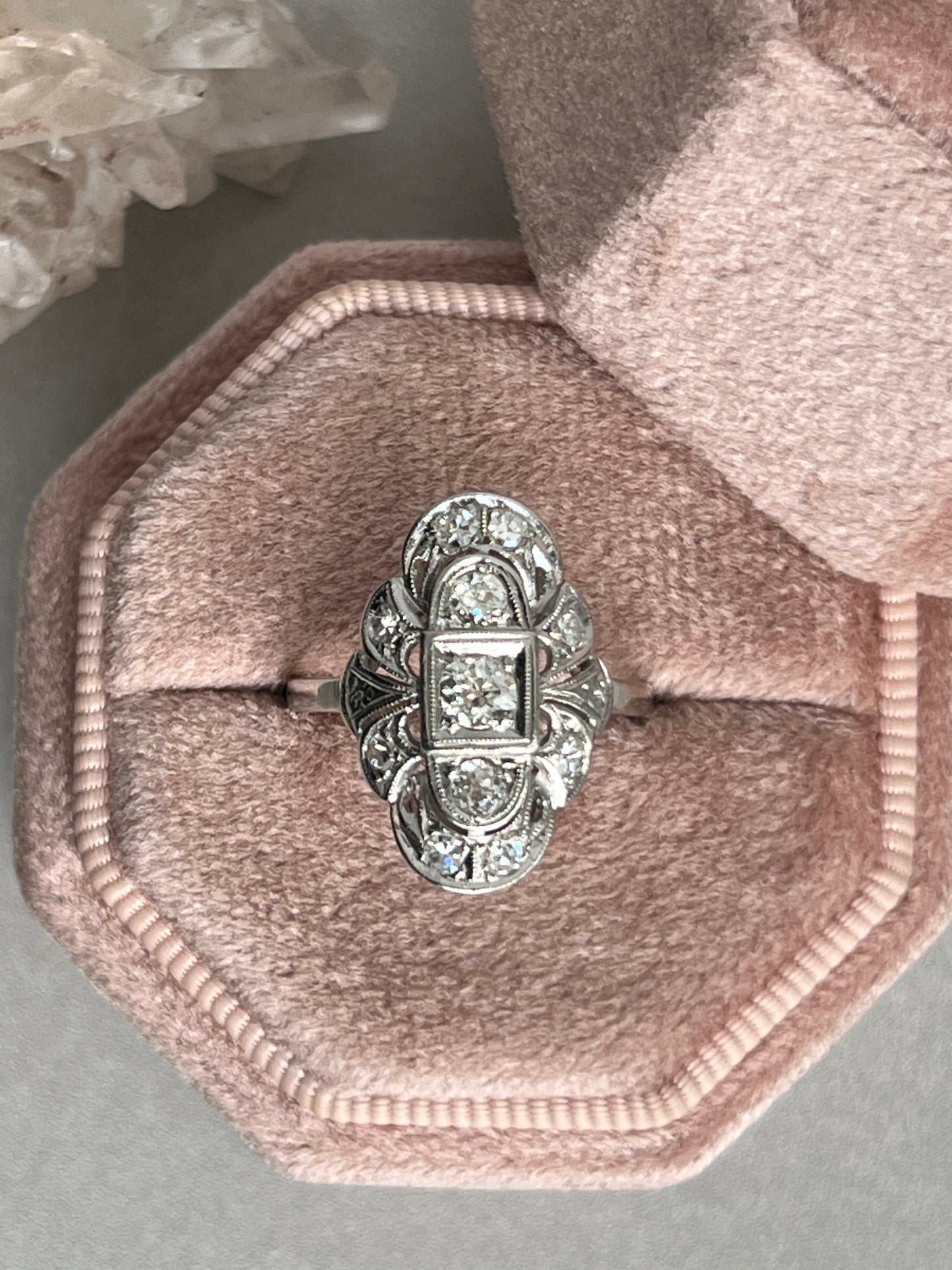 Antique Platinum .60 CTW European Old Cut Diamond Shield Ring