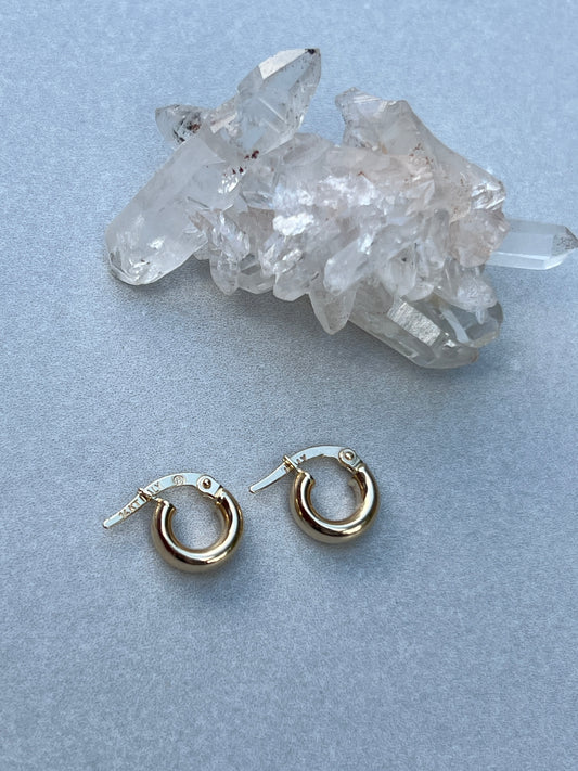 Vintage 14k Gold XS Wide Huggie Hoop Earrings