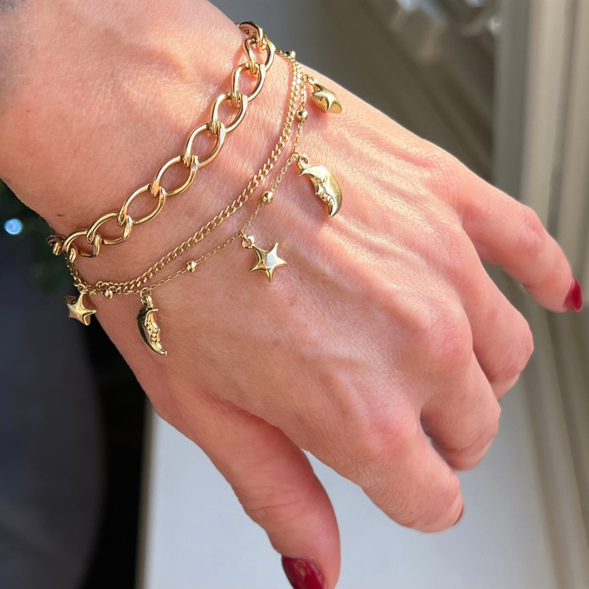 Estate 14k Gold Moon + Stars Bracelet