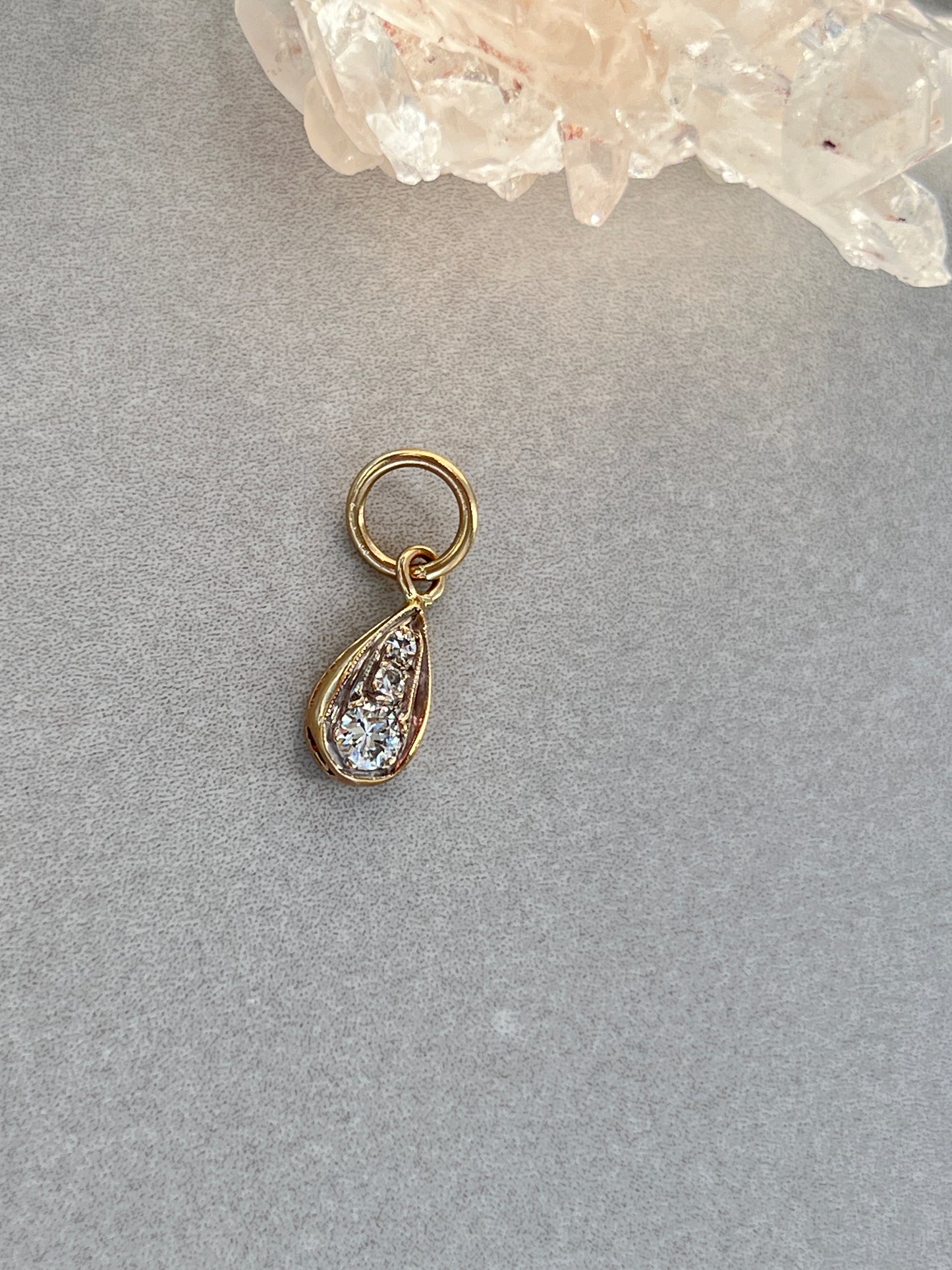 Vintage 14k Gold Diamond Trio Teardrop Charm
