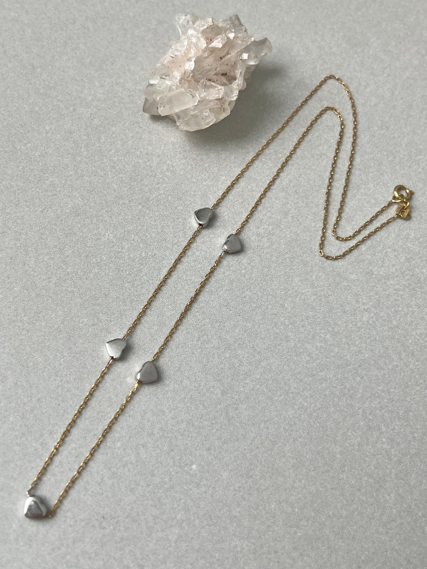 Vintage 14k Gold 17” Hearts & Diamonds Station Chain