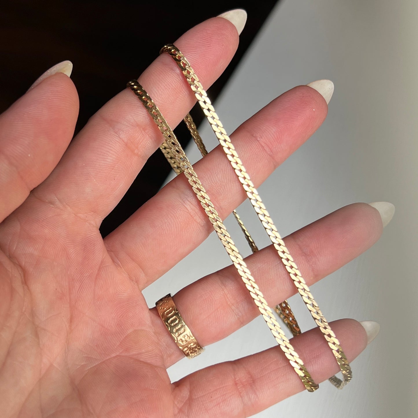 Vintage 14k Gold 20” Flat Curb/Herringbone Chain Necklace