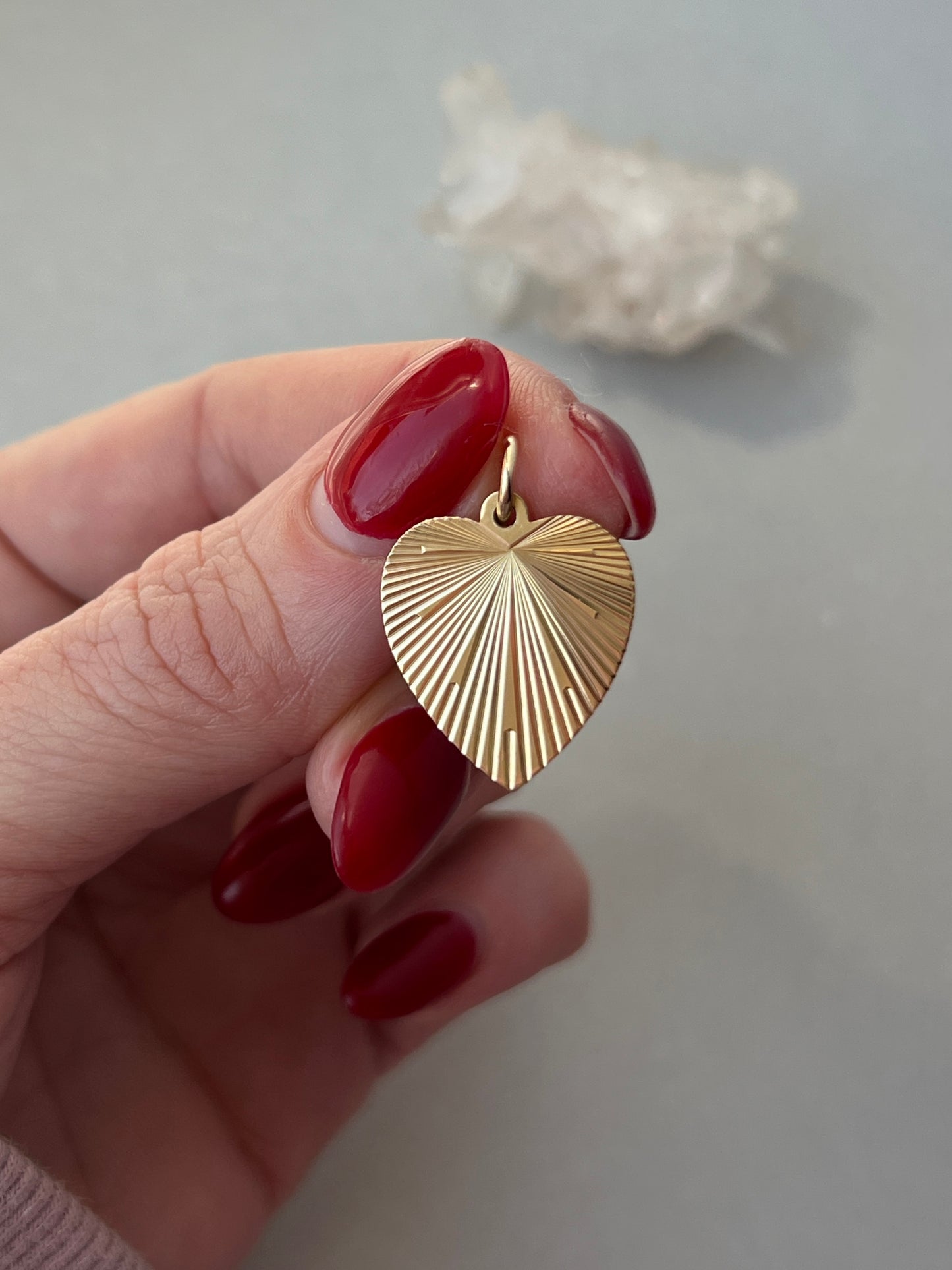 Vintage 14k Gold Midcentury Engine Turned Heart Charm