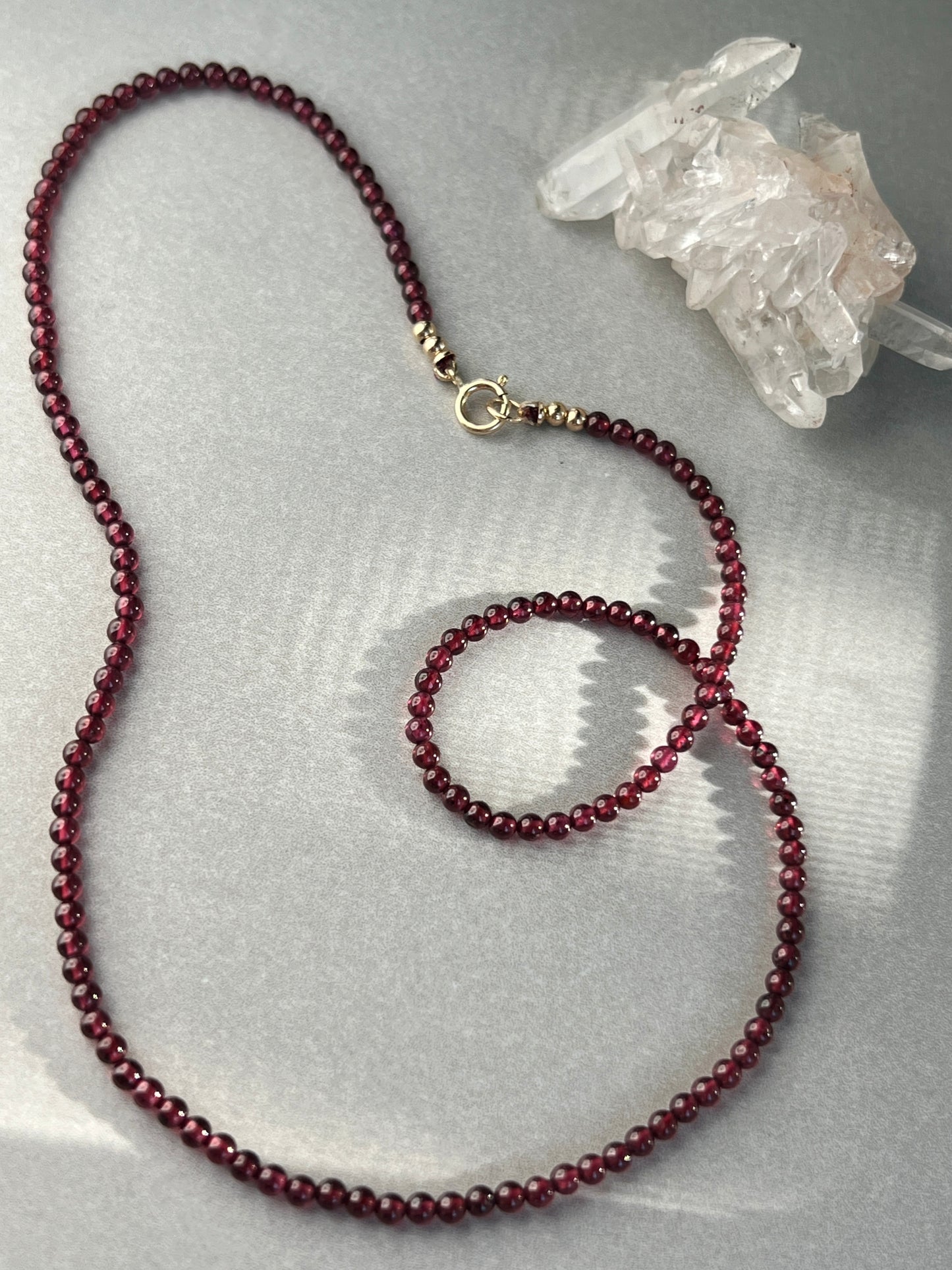 Custom 14k Gold + Mini Garnet ‘Pearls’ Beaded Gemstone Necklace