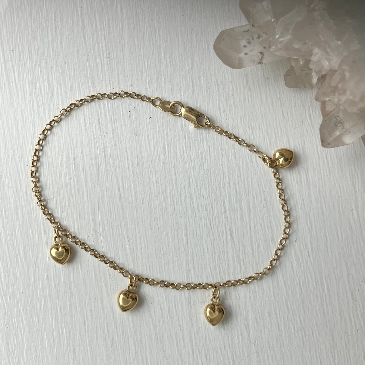 Vintage 14k Gold Rolo Chain with Puffy Hearts Bracelet/Anklet