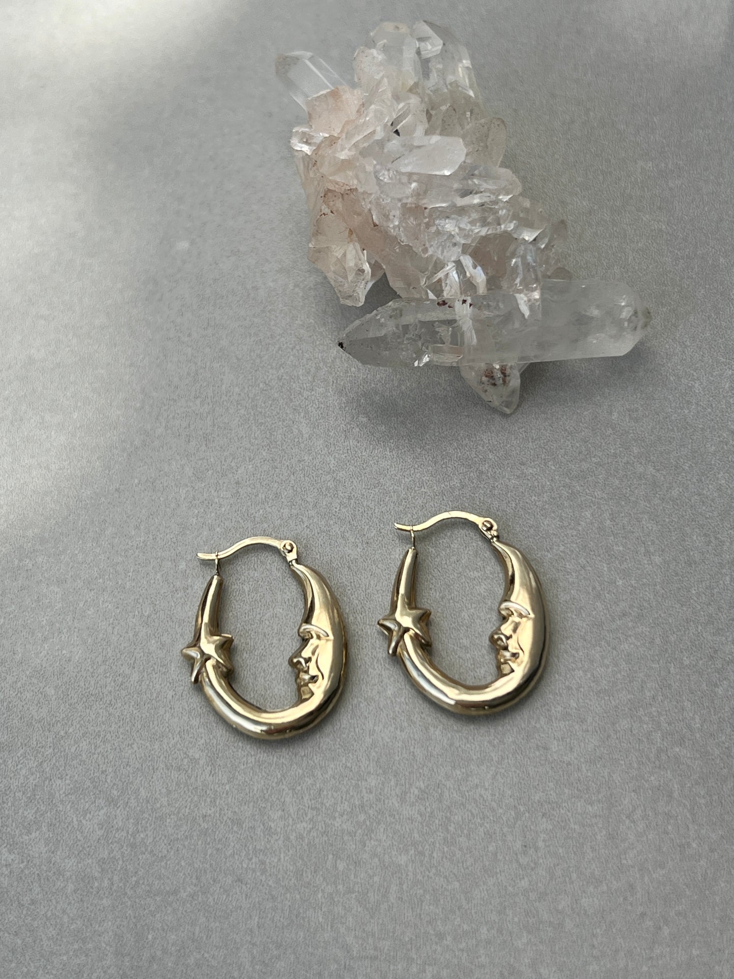 Vintage 10k Gold Man in the Moon Celestial Hoop Earrings