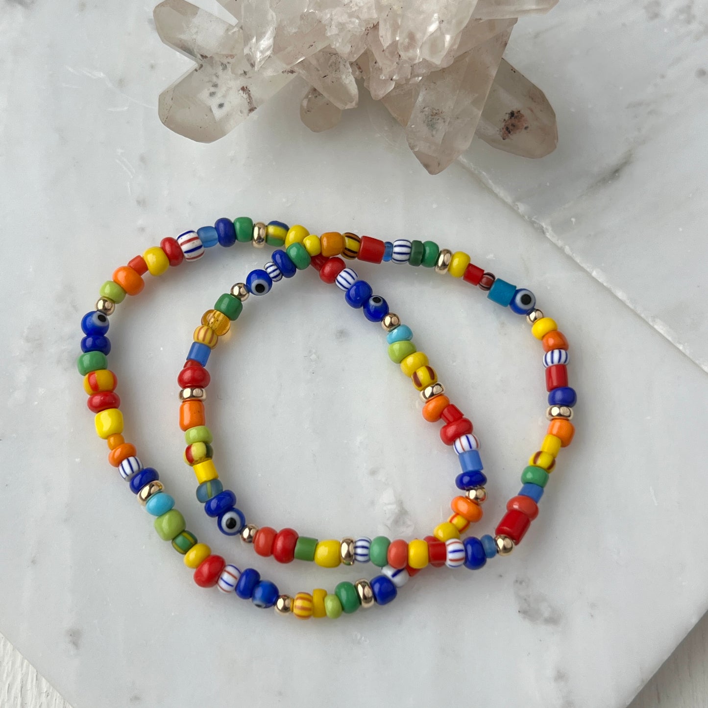 6.5” Rainbow Trade Bead + 14k Gold Bracelet