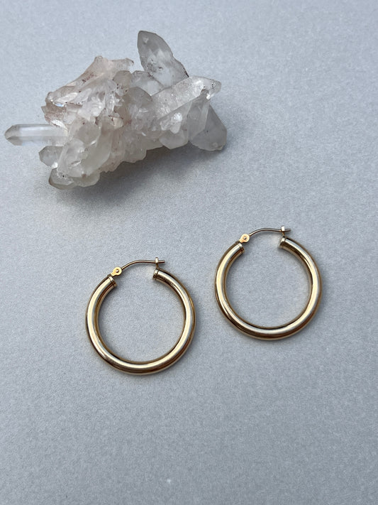 Vintage 14k Gold Large Tube Hoop Earrings