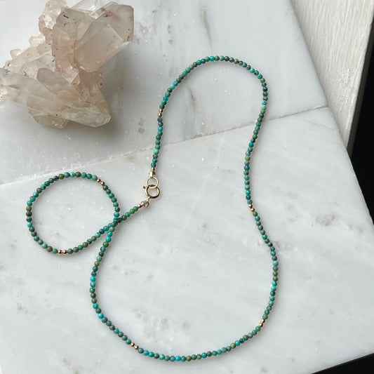 16” Turquoise Gemstone Necklace with Solid 14k Gold Bead Accents